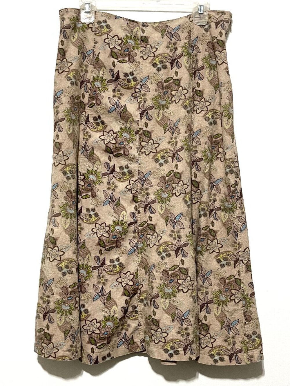 Womens Linen Blend Floral Maxi Skirt 12 Hippie Boho Cottage Pastoral Indie Folk